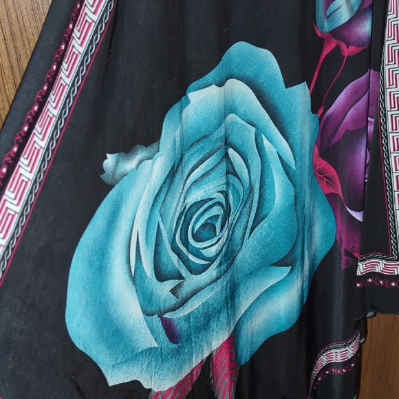 Free People Dresses & Skirts - Free People Black Dress with Teal and Purple Rose Print